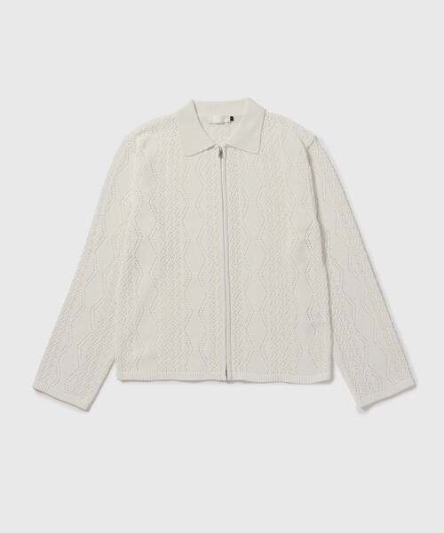 ADAM ET ROPE'（アダムエロペ）の「【AMOMENTO/アモーメント】CROCHET ZIP-UP CARDIGAN（カーディガン/ボレロ・メンズ・ブラック/ホワイト・L/M）」の2枚目の写真