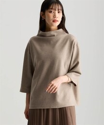 nissen | 洗濯機で洗える綿混ウール見えカットソー7分袖やわらかモックネップルオーバー＜大きいサイズ有＞(Tシャツ/カットソー)