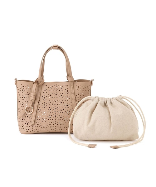 ROPE' PICNIC(ロペピクニック)の「フルーレットパンチングレースミニショルダーバッグ/2WAY(ショルダーバッグ・レディース・オフホワイト/ブラウン/ベージュ系・F)」の3枚目の写真