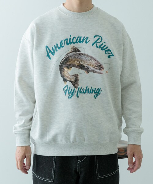 ITEMS URBANRESEARCH（アイテムズ アーバンリサーチ）の「クルーネックスエット fishing（スウェット・メンズ・OML/GRY/BLK・M/L）」の21枚目の写真