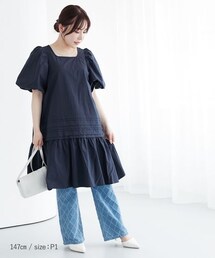 nissen | 小さいサイズ　綿100％タックギャザーミニワンピース　低身長さん・小柄女性(ワンピース)
