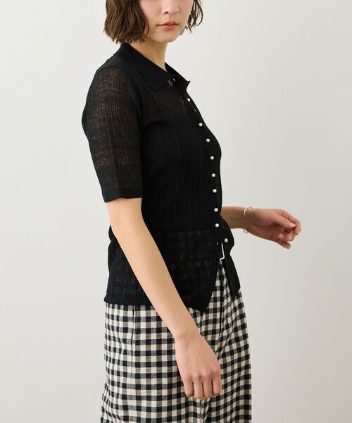 ROPE'（ロペ）の「シルクリネンポロ襟ニットカーディガン/イージーケア（カーディガン/ボレロ・レディース・ブラック/ネイビー/クリーム・F）」の17枚目の写真