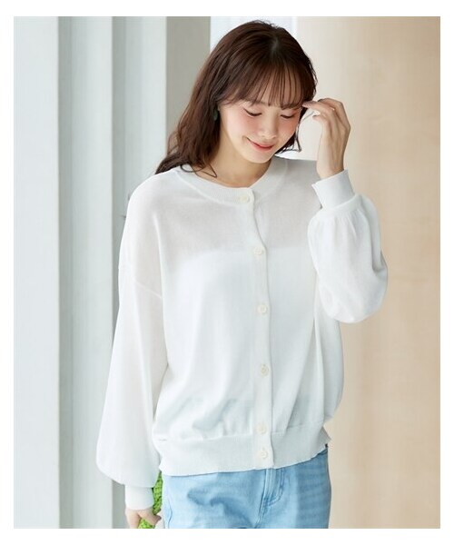 nissen（ニッセン）の「大きいサイズ　２ＷＡＹシアーニットカーディガン　miclat（カーディガン/ボレロ・レディース・グリーン/オフホワイト・L/LL/3L/4L/5L/6L/8L/10L）」の5枚目の写真