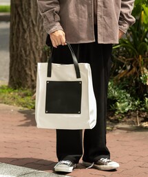 キャンバス × フェイクレザー トートバッグ