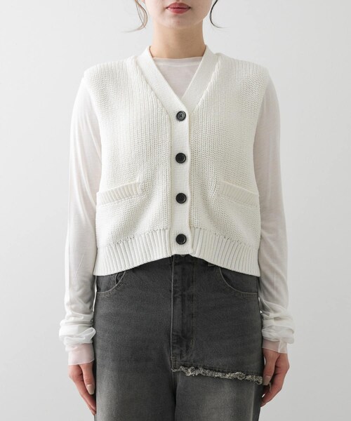 SENSE OF PLACE by URBAN RESEARCH（センスオブプレイスバイアーバンリサーチ）の「クロップドニットベスト（ベスト・レディース・IVORY/CHARCOAL/NAVY・one）」の13枚目の写真