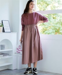 nissen | ＜大きいサイズ＞異素材コンビドッキングワンピース(ワンピース)