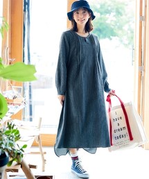 nissen | 大きいサイズ 綿１００％柔らか微起毛デニムロング丈サックワンピース(ワンピース)