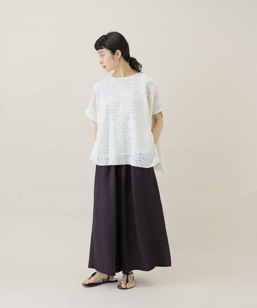 かぐれ(カグレ)の「コットンレースポンチョプルオーバー(Tシャツ/カットソー・レディース・OFF/BLACK・FREE)」の6枚目の写真