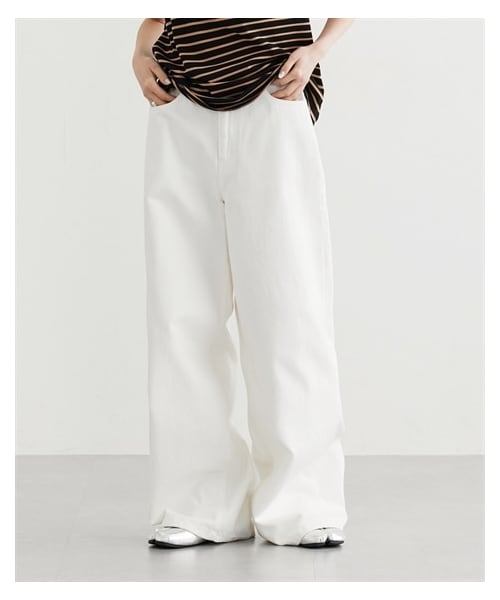 nissen（ニッセン）の「【Soiunique】超ワイドパンツ（パンツ・レディース・ユーズドネイビー/ワンウォッシュ/ユーズドブルー/オフホワイト/ブラック・S/M/L/LL）」の6枚目の写真