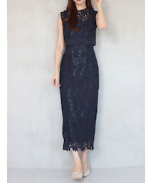 MERCURYDUO | Iラインケミカルレースドッキング風ワンピース(ドレス)