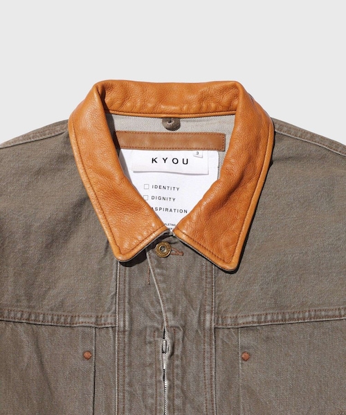 ADAM ET ROPE'(アダムエロペ)の「【KYOU/キョウ】ROEBUCK LEATHER Type-50s Jacket Different Edition(デニムジャケット・メンズ・ブラウン/ブルー系・1/2/3)」の9枚目の写真