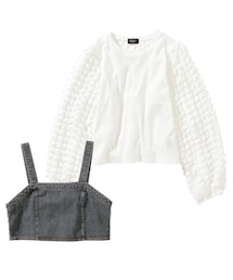 nissen | ２点セット（デニムビスチェ＋袖ぽこぽこＴシャツ）(Tシャツ/カットソー)