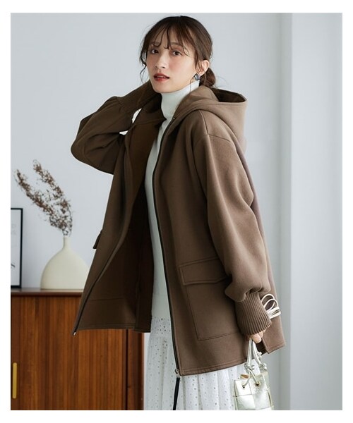 nissen（ニッセン）の「裏起毛リブ切替立衿ジップアップパーカーライトコート＜大きいサイズ有＞（ジャケット/アウター・レディース・オフベージュ/黒/インディゴブルー/モカ/ピンクベージュ/チャコールグレー/ブラウン・S/M/L/LL/3L/4L/5L/6L/8L/10L）」の10枚目の写真