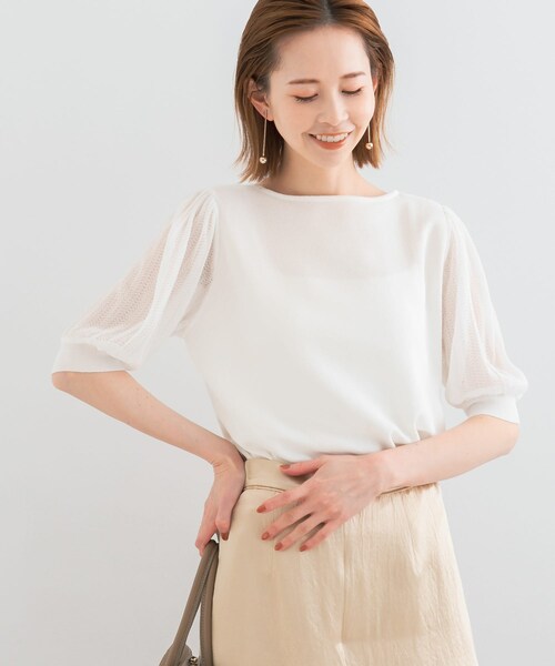 URBAN RESEARCH ROSSO（アーバンリサーチロッソ）の「ドッキングシアープリーツスリーブプルオーバー（ニット/セーター・レディース・OFF WHITE/L/BEIGE/BLACK/MUSCAT・FREE）」の5枚目の写真