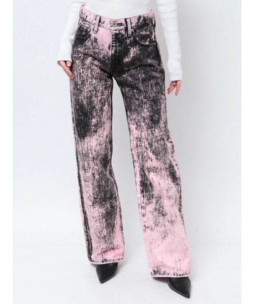 GYDA（ジェイダ）の「ハイウエスト Tie Dyeワイドデニムパンツ（デニムパンツ・レディース・ブラック/ピンク・S/M）」の10枚目の写真
