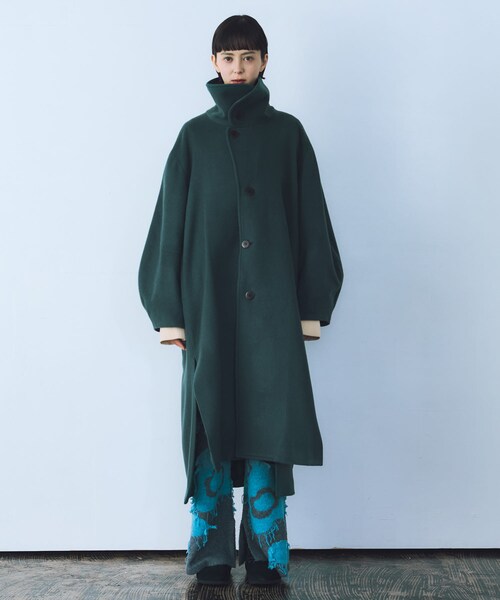 THE GOODLAND MARKET（ザグッドランドマーケット）の「cwtch　WOOL LONG COAT（ステンカラーコート・レディース・GREEN/BLACK/OAT・FREE）」の19枚目の写真