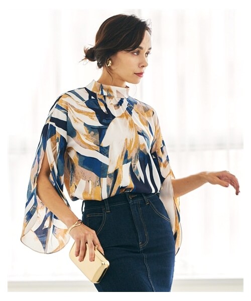 nissen（ニッセン）の「袖スリットバックリボンプリントブラウス【ERES BELLA】（シャツ/ブラウス・レディース・ブルーミックス/グリーンミックス・M/L/LL/3L）」の13枚目の写真