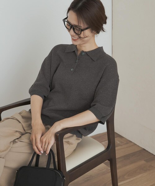 URBAN RESEARCH DOORS（アーバンリサーチドアーズ）の「ニットポロシャツ（ポロシャツ・レディース・BLACK/CHARCOAL/Y.KHAKI・M）」の15枚目の写真