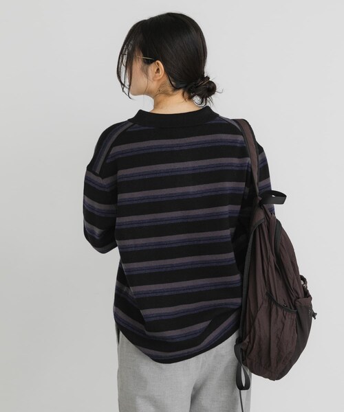 EKAL（エカル）の「ジャガードボーダーポロニット（ニット/セーター・レディース・ベージュ/ブラック/ブラウン・One）」の7枚目の写真