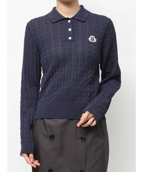 TONAL（トーナル）の「エンブレム刺繍ポロニット（ニット/セーター・レディース・オフホワイト/レッド/ネイビー・M）」の3枚目の写真