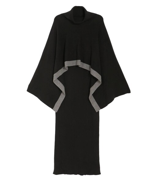 ELENDEEK（エレンディーク）の「LINE PONCHO SET KNIT OP（ワンピース・レディース・ブラック/イエロー/ベージュ/カーキ・01/02）」の3枚目の写真