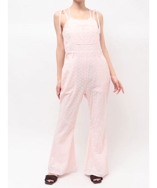 CALNAMUR（カルナムール）の「コットン刺繍サロペット（つなぎ/オールインワン・レディース・オフホワイト/ピンク/ブラウン・S/M）」の7枚目の写真