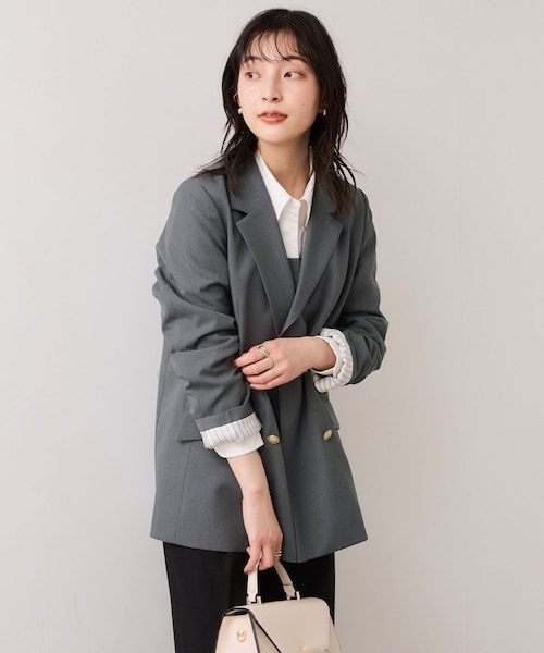 VIS（ビス）の「【美easy】コンフォート金ボタンジャケット/イージーケア・UVケア・セットアップ対応（テーラードジャケット・レディース・グレー/ベージュ/ライトグリーン/ネイビー・L/M/S）」の22枚目の写真
