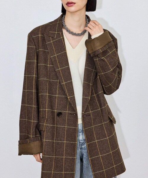 ADAM ET ROPE'(アダムエロペ)の「ダブルブレストチェックジャケット(テーラードジャケット・レディース・ブラック系/ブラウン・36/38)」の13枚目の写真