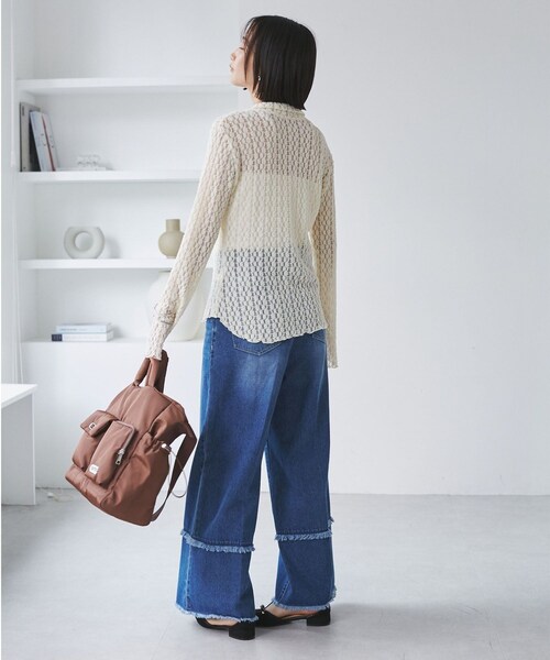 VIS（ビス）の「レースポロ襟カーディガン（カーディガン/ボレロ・レディース・ブラック/キナリ/ブラウン系・F）」の11枚目の写真