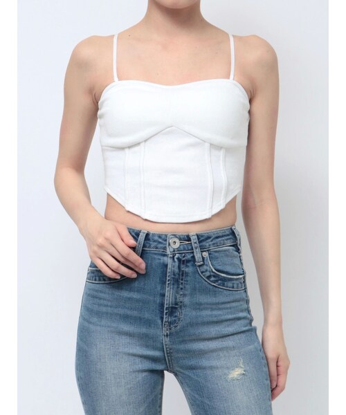 GYDA（ジェイダ）の「コルセットデザインテレコビスチェ（キャミソール・レディース・オフホワイト/ブラック・F）」の2枚目の写真