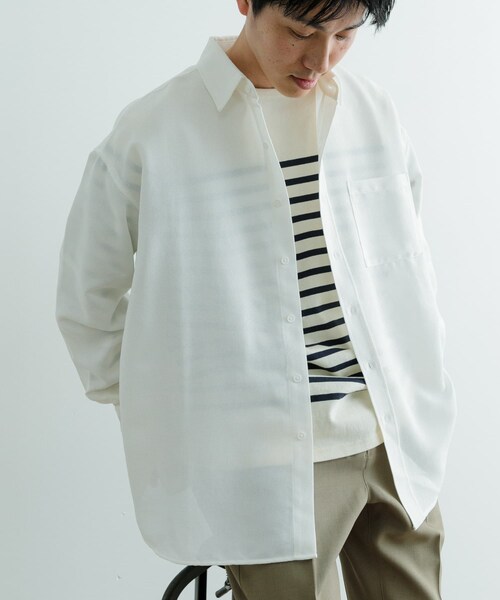 ITEMS URBANRESEARCH（アイテムズ アーバンリサーチ）の「リネンライクシアーロングスリーブシャツ（シャツ/ブラウス・メンズ・WHT/BLK・M/L）」の4枚目の写真