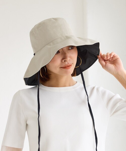 ROPE' PICNIC（ロペピクニック）の「【W by Wpc./ダブリュ バイ ダブリュピーシー】UVカット接触冷感つば広ハット/イージーケア（ハット・レディース・ブラック/ベージュ・F）」の2枚目の写真