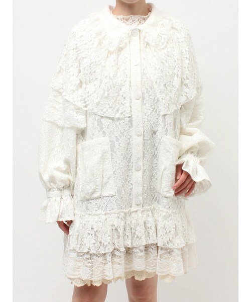 merry jenny（メリージェニー）の「レースケープジャケット（テーラードジャケット・レディース・オフホワイト/ブラック・F）」の2枚目の写真