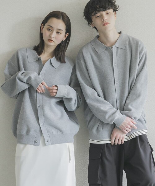 SENSE OF PLACE by URBAN RESEARCH(センスオブプレイスバイアーバンリサーチ)の「『ユニセックス』『洗濯可』スウェットライクポロカーディガン(カーディガン/ボレロ・メンズ・L.GRAY/MINT/NAVY・M/L)」の6枚目の写真
