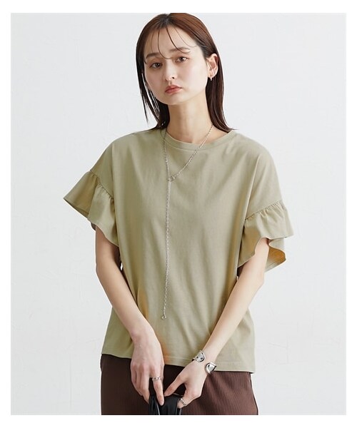 nissen（ニッセン）の「【汗じみにくい綿１００％素材】フリル袖ドルマントップス（Tシャツ/カットソー・レディース・グレージュ/オフホワイト/黒・M/L/LL/3L）」の3枚目の写真