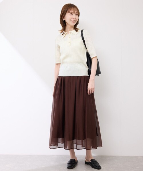 ROPE' PICNIC(ロペピクニック)の「ミニケーブルハーフスリーブニットポロシャツ(ポロシャツ・レディース・キナリ/ダークブラウン/ネイビー/カラシ・38)」の6枚目の写真