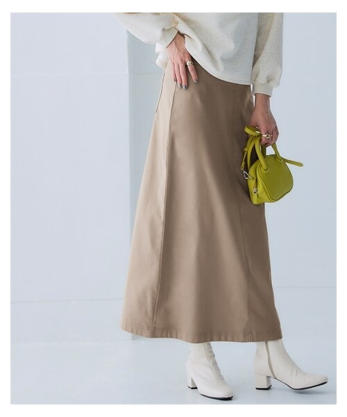 nissen（ニッセン）の「お腹すっぽりあったかストレッチフレアスカート(裏微起毛)（スカート・レディース・ネイビー系デニム調/グレージュ/ヘリンボーン/ネイビー系チェック柄・M）」の2枚目の写真