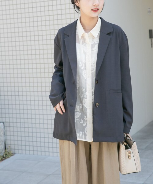 ITEMS URBANRESEARCH(アイテムズ アーバンリサーチ)の「ルーズテーラード強撚ジャケット(テーラードジャケット・レディース・KHK/Y.BEG/CHA・Free)」の5枚目の写真