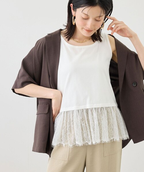 ROPE' PICNIC(ロペピクニック)の「レースドッキングタンク/着丈が選べる(タンクトップ・レディース・ホワイト・M/MT)」の7枚目の写真