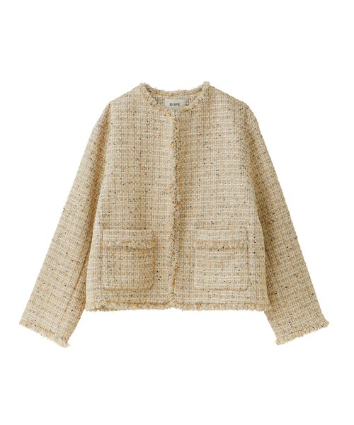 ROPE'(ロペ)の「【一部店舗限定】【LINTON】 ファンシーツイードノーカラージャケット(ノーカラージャケット・レディース・ベージュ系/ネイビー系・36/38)」の5枚目の写真