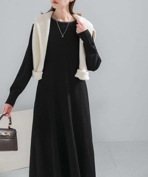 URBAN RESEARCH ROSSO（アーバンリサーチロッソ）の「ウォシャブルフレアシルエットニットワンピース（ワンピース・レディース・BLUE/GRAY×BK/BK×GRAY・Free）」の4枚目の写真