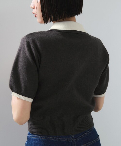 VIS（ビス）の「ダブルカラーポロトップス（ポロシャツ・レディース・チャコール/キナリ/ブラウン・F）」の8枚目の写真