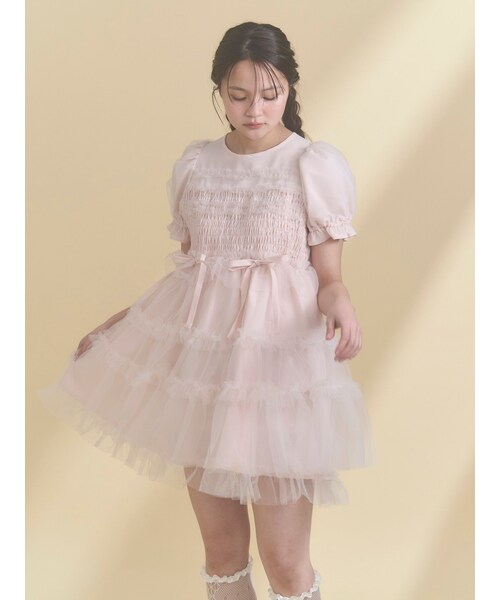 merry jenny（メリージェニー）の「チュールパフスリーブミニワンピース（ワンピース・レディース・アイボリー/ブラック/ピンク/ブルー・F）」の3枚目の写真