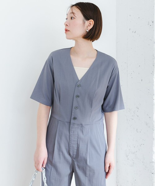 URBAN RESEARCH ROSSO（アーバンリサーチロッソ）の「F by ROSSO　ウエスト切り替えVネックオールインワン（サロペット/オーバーオール・レディース・KHAKI/GRAY・36/38）」の4枚目の写真