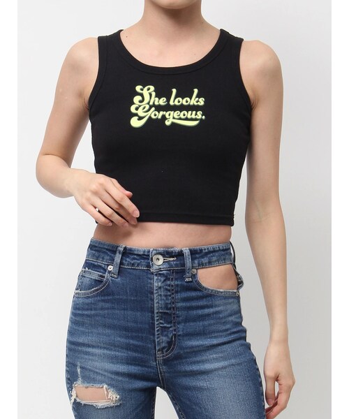 GYDA（ジェイダ）の「logo shadowアメスリテレコタンクトップ（タンクトップ・レディース・オフホワイト/ブラック・F）」の2枚目の写真