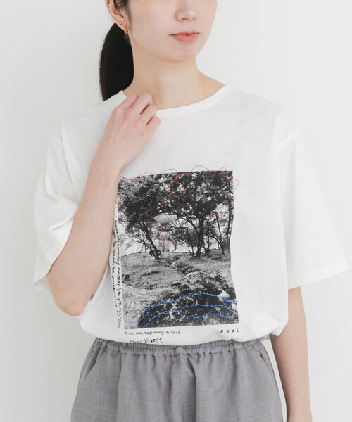 EKAL（エカル）の「フォトプリントショートスリーブTシャツ（Tシャツ/カットソー・レディース・ホワイト/ベージュ/グレー・One）」の13枚目の写真