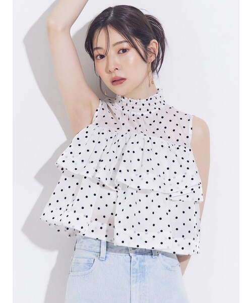 MERCURYDUO（マーキュリーデュオ）の「ラッフルティアードブラウス（シャツ/ブラウス・レディース・アイボリー/ミントグリーン/ミックス/ブラック・F）」の4枚目の写真