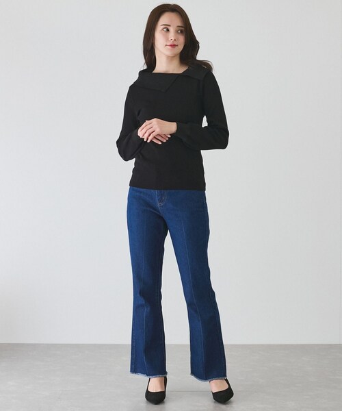 Jayro（ジャイロ）の「ラメアシメオフショル風プルオーバー（ニット/セーター・レディース・ブラック/ホワイト系/パープル系/ピンク・M）」の9枚目の写真