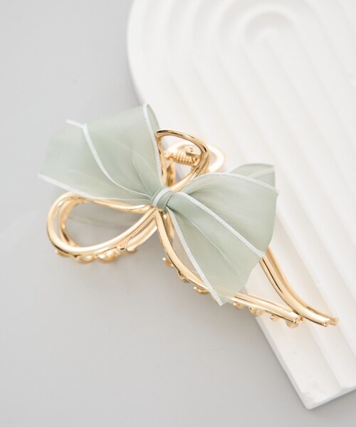 ROPE' PICNIC（ロペピクニック）の「オーガンジーリボンメタルヘアバンス（ヘアバンド・レディース・ブラック/ライトグレー・F）」の2枚目の写真