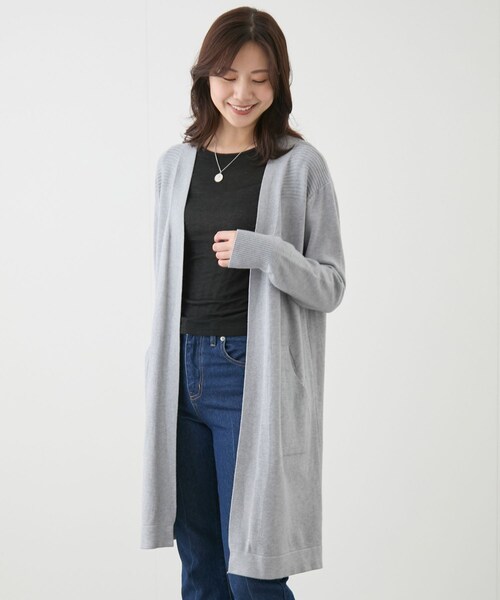 Jayro（ジャイロ）の「リブ切替ロングカーディガン（カーディガン/ボレロ・レディース・ブラック/グレー/ベージュ/ライトグリーン/ネイビー/ピンク/イエロー・F）」の17枚目の写真